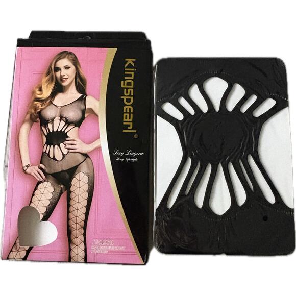 Kingspearl Black Fishnet Bodystocking Cutout Lingerie One Size Sexy Gift Bedroom - Picture 3 of 5